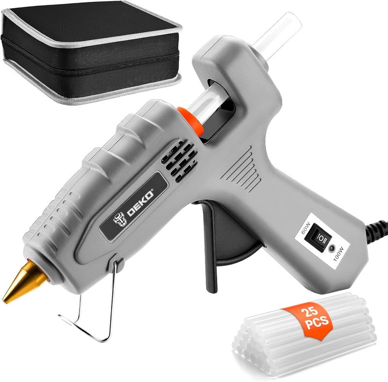 DEKOPRO Hot Glue Gun Full Size: 60/100Watt Dual Temp Hot Glue Gun Kit with 25 Glue Sticks, Organize Storage Case, Heavy Duty Heat Glue Gun Tool Set for Home Repair, Art & Crafts, DIY - Image 1